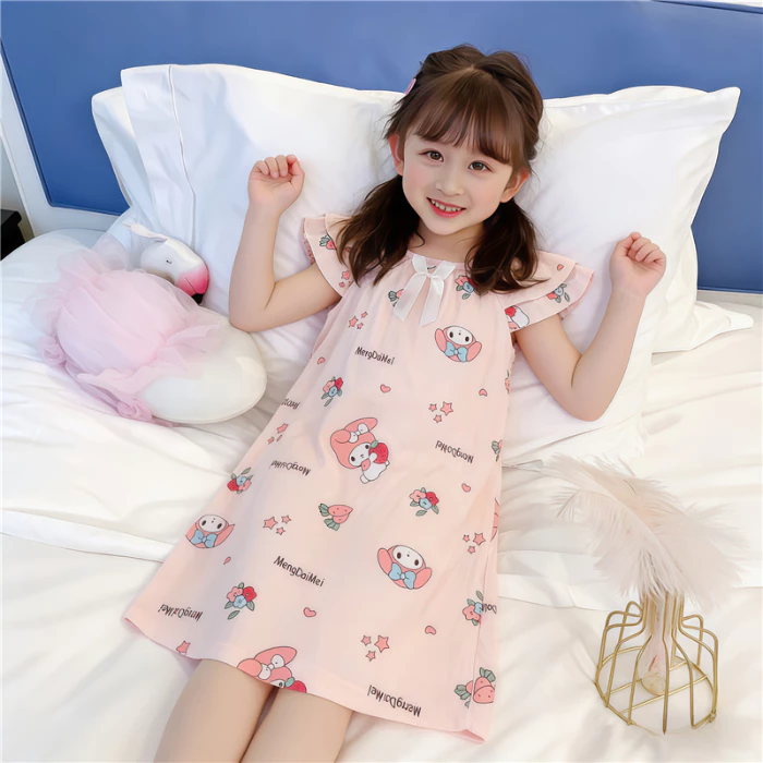 สาว Nightdress สาวน่ารักชุดนอนชุดนอนผ้าฝ้ายเด็กสาวแขนยาว Nightdress