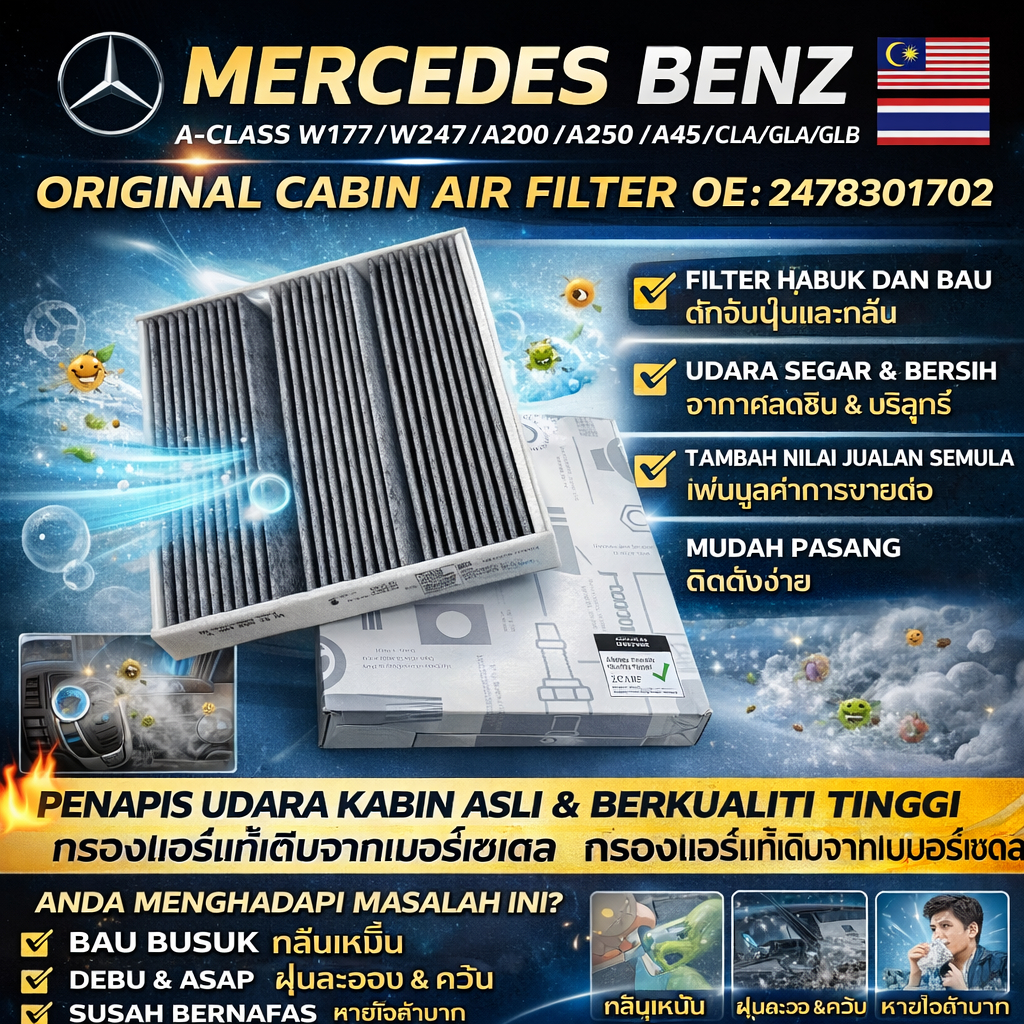 MERCEDES BENZ A-CLASS W177/W247/A200/A250 /A45 /CLA /GLA /GLB ORIGINAL CABIN AIR FILTER - OE:2478301702