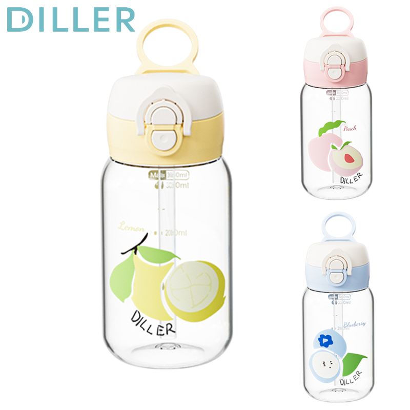 Diller Tritan ขวดน้ํามินิน่ารักขวดดื่ม BPA-Free Leakproof 380ml D2624