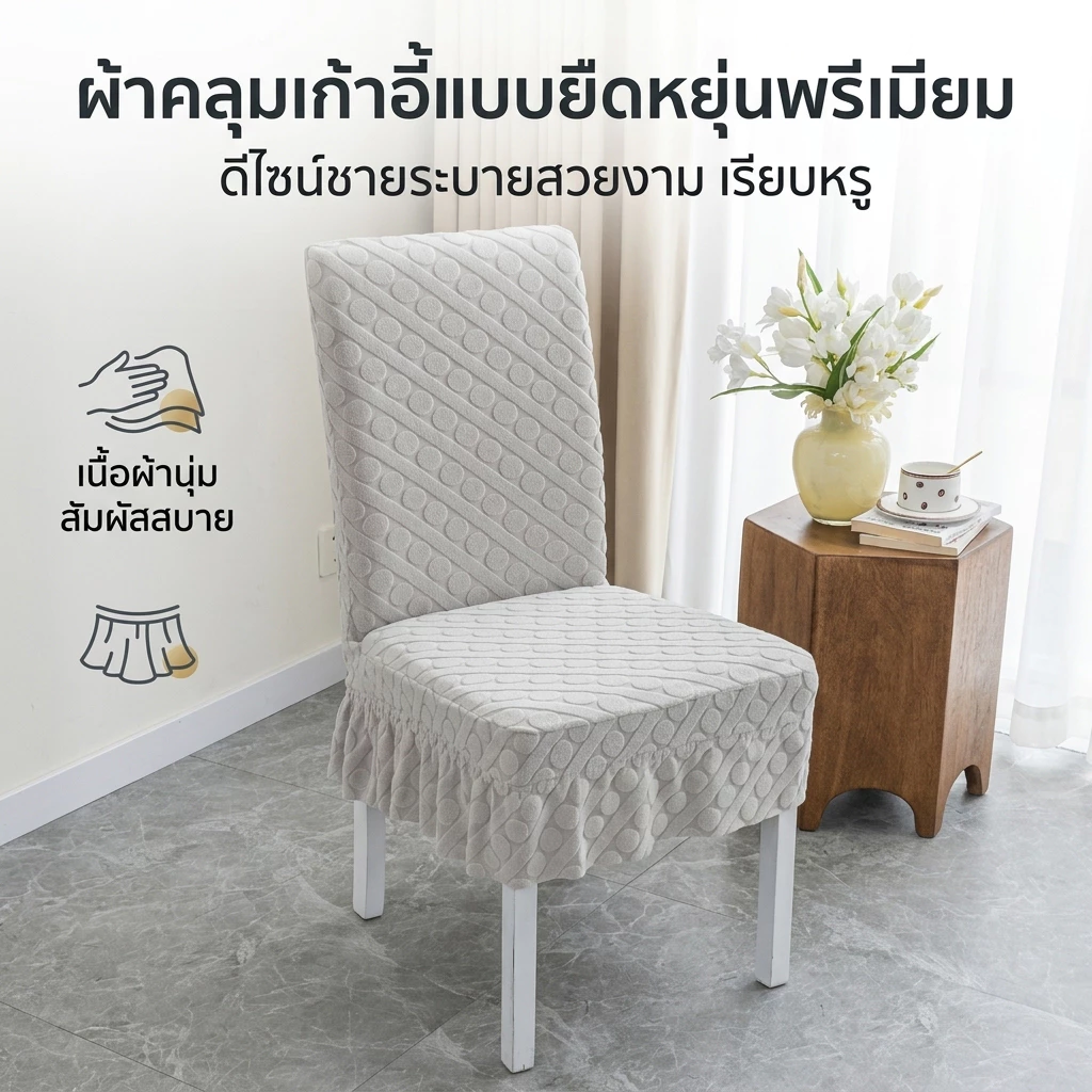 ผ้าคลุมเก้าอี้ยืดหยุ่นรอบตัว ลายปักลูกปัดสามมิติ ขอบหยัก กันเปื้อน ทำความสะอาดง่าย ปรับโฉมเก้าอี้เก่าให้ใหม่ สำหรับโต๊ะอาหารในบ้าน
