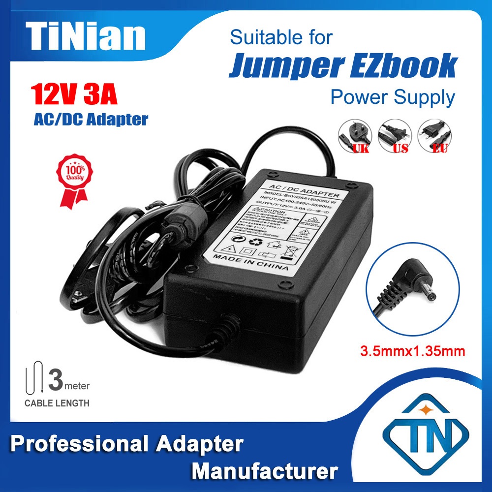 12V 3A อะแดปเตอร์ AC / DC เครื่องชาร์จแล็ปท็อปสำหรับจัมเปอร์ EZbook X3 S4 X4 3 Pro 3S S4 S5 V3 V4 6 