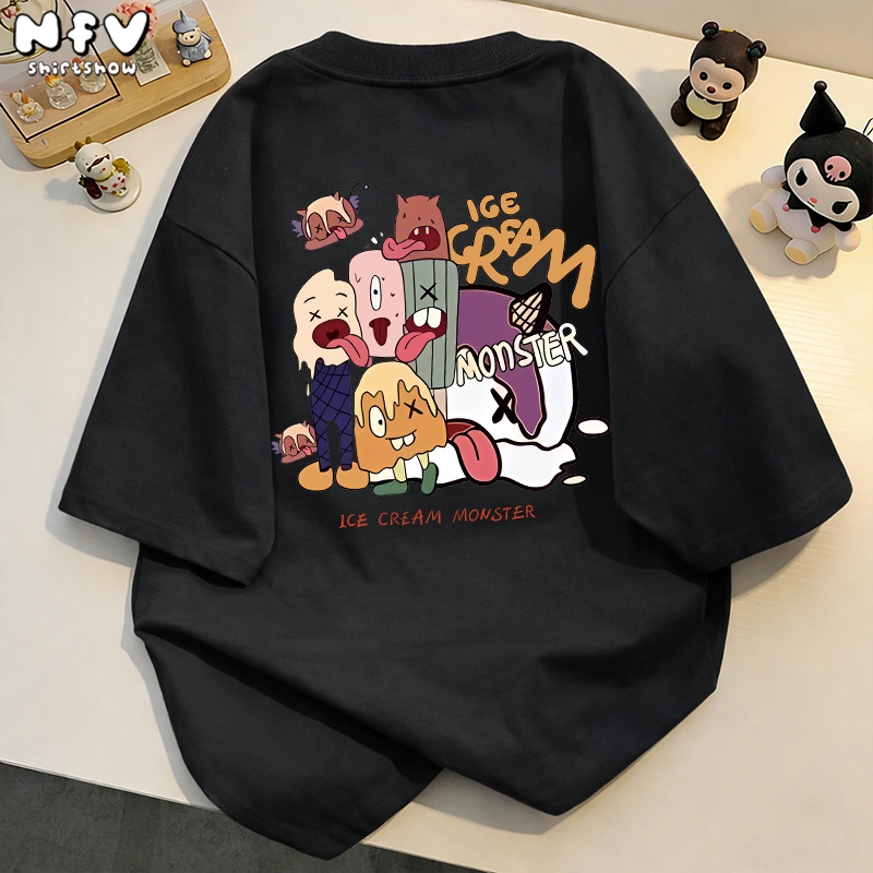 NFV เสื้อยืดคอกลมแขนสั้นผู้หญิง cotton100% ลายพิมพ์น่ารัก สไตล์เกาหลี ทรงโอเวอร์ไซส์ YG879