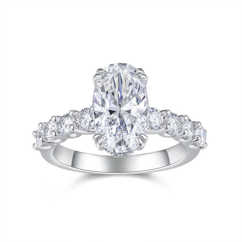 รวม 4ct เต็ม moissanite Diamond รูปไข่ยาว moissanite งานแต่งงานแหวน