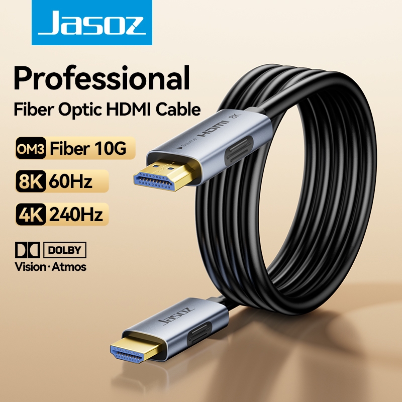Jasoz สาย HDMI Fiber Optic Cable 8K60Hz 4K240Hz HDMI 2.1 48Gbps eARC HDR For TV LCD Laptop PS5 PS4