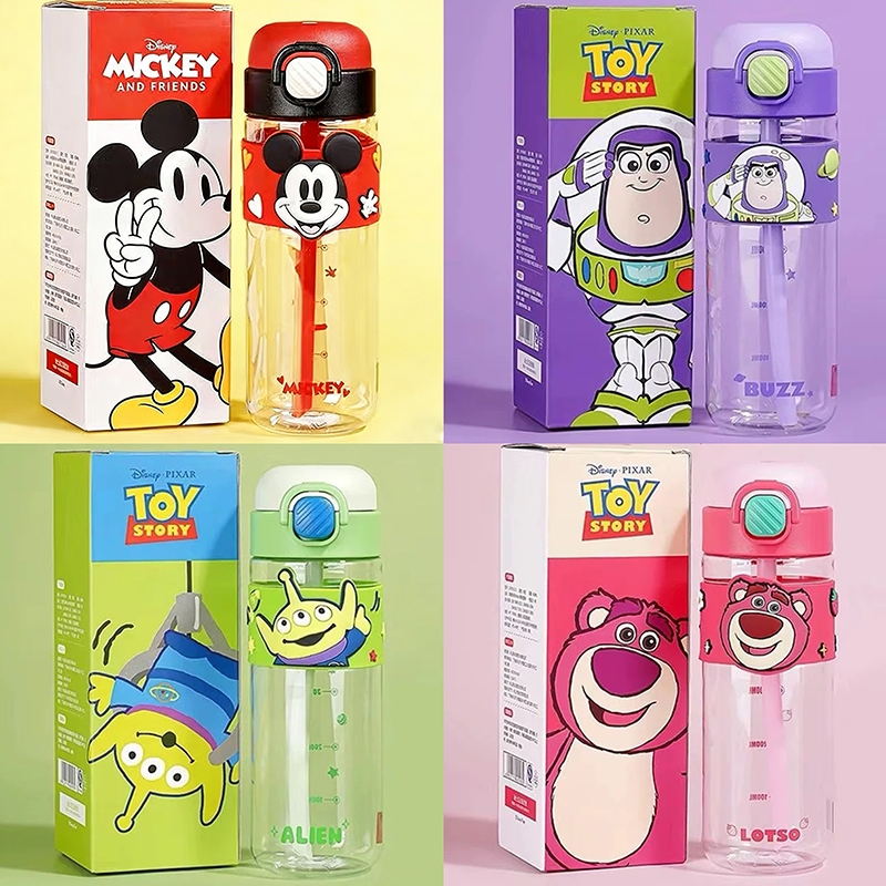 ถูกสุดBPA FREE พร้อมส่ง Disney กระติกน้ำเด็ก หลอดดูด มีสายสะพาย มียางกันกระแทกที่ก้น​