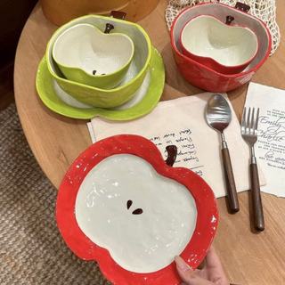 ❤Molly Preferred Handmade Apple Shaped Ceramic Tableware Fruit Tableware Cute Tableware Rice Bowl Soup Bowl Salad Bowl Plate Dessert Plate Apple Plate Apple Bowl Microwave Available