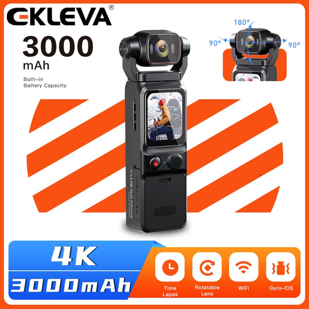 EKLEVA 4K หน้าจอสัมผัสแบบพกพา MINI Vlog กล้องพร้อมกระเป๋ามือถือกล้องกีฬา Stabilizer Body กล้องบันทึก