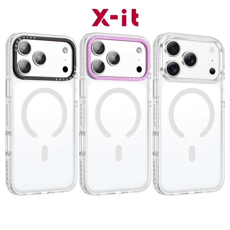 [X-IT]Magnetic Clear เคสกันกระแทกสําหรับ iPhone 17 17Pro Max 16 16pro 16promax 15 14 13 ฝาครอบป้องกันขาตั้งกล้องป้องกันสีเหลือง