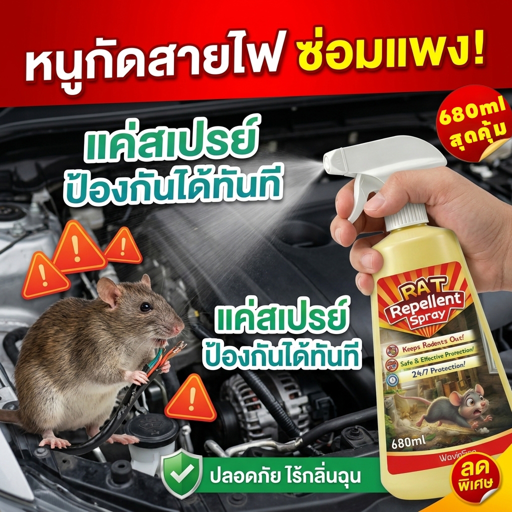 🐭1 วินาที หนูหายหมด🐭 สเปรย์ไล่หนู ยาไล่หนู 680ml น้ำยาไล่หนูในรถยนต์ ยาฉีดหนู สารสกัดจากพืช ปราศจากสารเคมีอันตราย