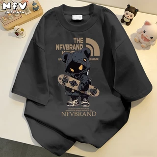 NFV ส่งจากไทย🚚พิมพ์ลายแฟชั่น เสื้อยืดแขนสั้นคอกลม ทรงหลวม ผ้าฝ้ายแท้ สาวอ้วน YG61