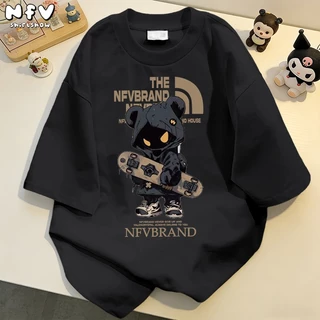 NFV ส่งจากไทย🚚พิมพ์ลายแฟชั่น เสื้อยืดแขนสั้นคอกลม ทรงหลวม ผ้าฝ้ายแท้ สาวอ้วน YG61