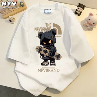 NFV ส่งจากไทย🚚พิมพ์ลายแฟชั่น เสื้อยืดแขนสั้นคอกลม ทรงหลวม ผ้าฝ้ายแท้ สาวอ้วน YG61