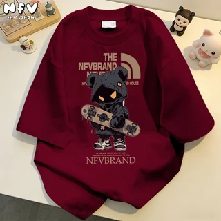NFV ส่งจากไทย🚚พิมพ์ลายแฟชั่น เสื้อยืดแขนสั้นคอกลม ทรงหลวม ผ้าฝ้ายแท้ สาวอ้วน YG61