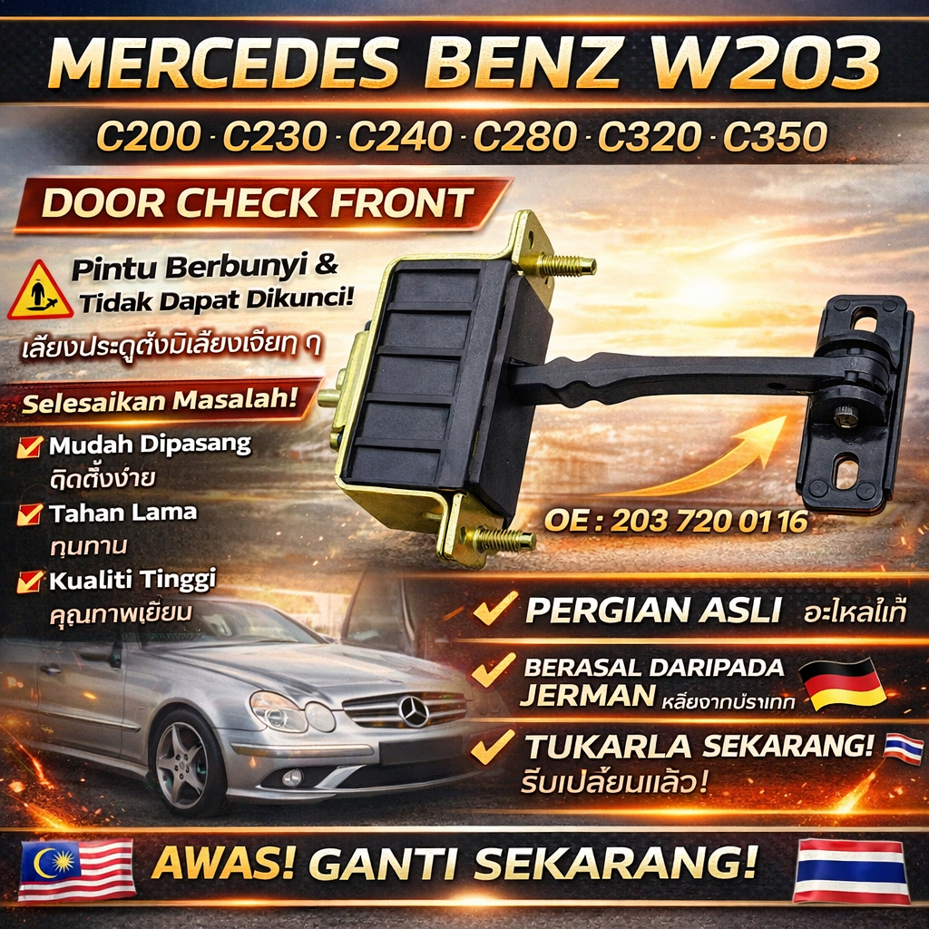 MERCEDES BENZ W203 C200 C230 C240 C280 C320 C350 KSNJSN ประตู CHECK ด้านหน้า OE:203 720 01 16