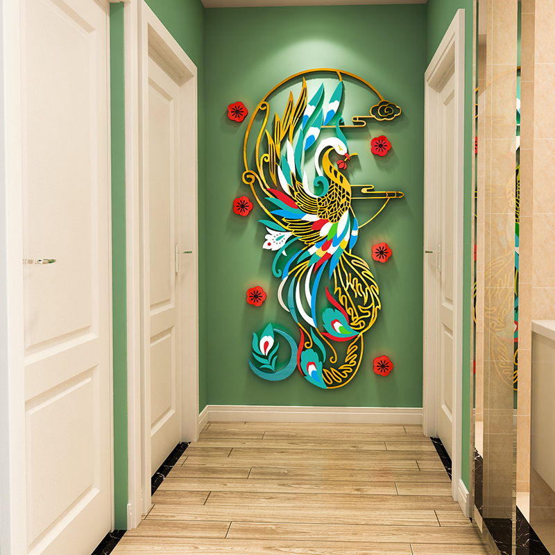 สไตล์จีน Phoenix Asuka 3d สติกเกอร์คริสตัลตกแต่งบ้าน Entrance Corridor Layout Self-Adhesive วอลล์เปเ