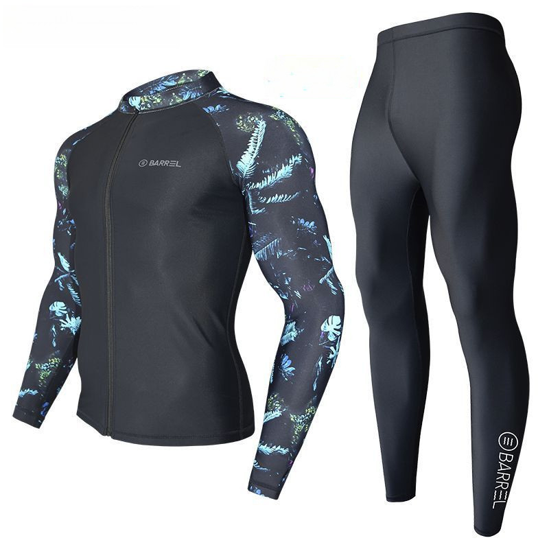 ชุดท่องเที่ยวน้ำสำหรับผู้ชาย แขนยาว Rash Guard กับกางเกงว่ายน้ำ ป้องกันUV แห้งไว