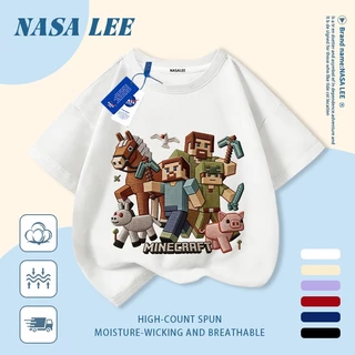 [จัดส่งภายในวันเดียว] เสื้อยืดผ้าฝ้ายแท้ระบายอากาศลายการ์ตูนมายคราฟ สำหรับเด็กและเยาวชน อายุ 3-16 ปี แขนสั้น
