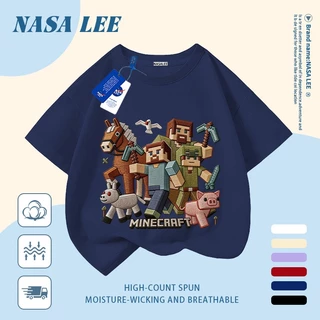[จัดส่งภายในวันเดียว] เสื้อยืดผ้าฝ้ายแท้ระบายอากาศลายการ์ตูนมายคราฟ สำหรับเด็กและเยาวชน อายุ 3-16 ปี แขนสั้น