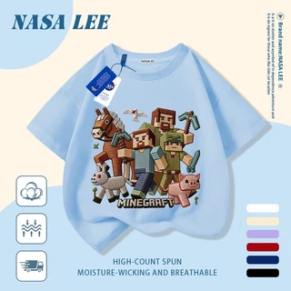 [จัดส่งภายในวันเดียว] เสื้อยืดผ้าฝ้ายแท้ระบายอากาศลายการ์ตูนมายคราฟ สำหรับเด็กและเยาวชน อายุ 3-16 ปี แขนสั้น