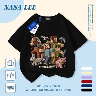 [จัดส่งภายในวันเดียว] เสื้อยืดผ้าฝ้ายแท้ระบายอากาศลายการ์ตูนมายคราฟ สำหรับเด็กและเยาวชน อายุ 3-16 ปี แขนสั้น