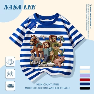 [จัดส่งภายในวันเดียว] เสื้อยืดผ้าฝ้ายแท้ระบายอากาศลายการ์ตูนมายคราฟ สำหรับเด็กและเยาวชน อายุ 3-16 ปี แขนสั้น