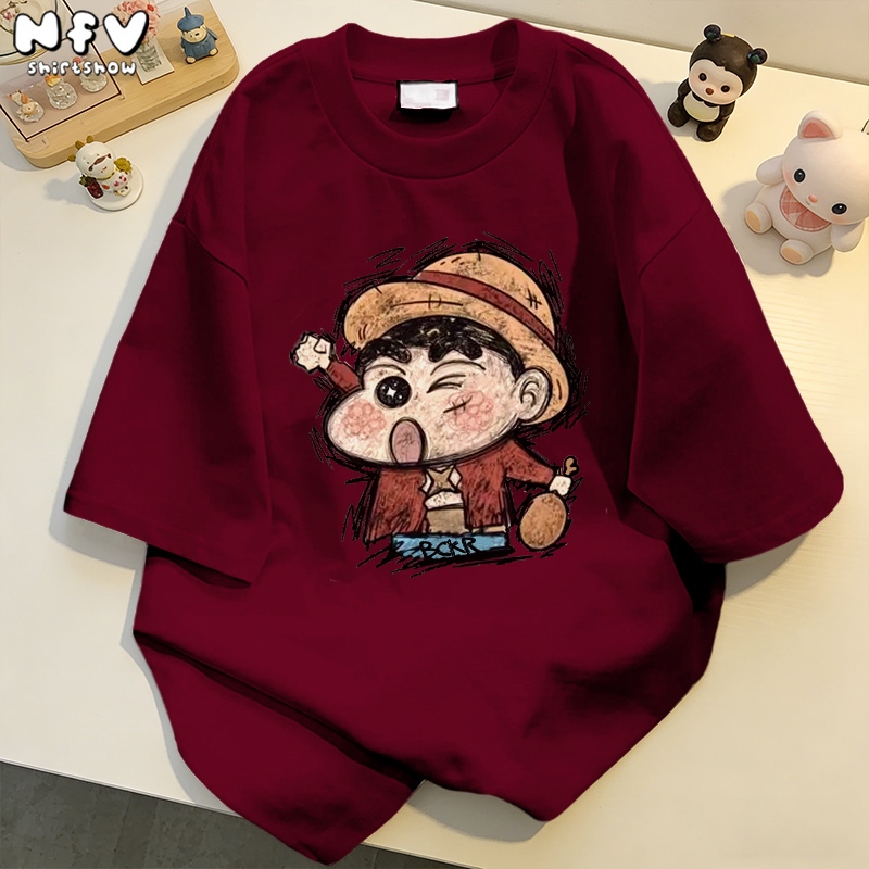 NFV มาใหม่💗ลายพิมพ์ชินจัง เสื้อยืดแขนสั้นคอกลม ทรงหลวม ผ้าฝ้าย ใส่สบาย แบบสไตล์ฤดูร้อน YG1201