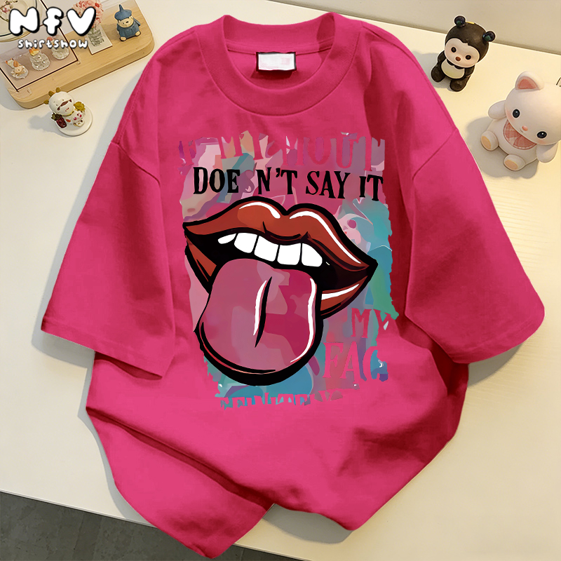 NFV ส่งจากไทย🌟พร้อมส่ง เสื้อยืดคอกลม ผ้าฝ้าย แขนสั้น โอเวอร์ไซซ์ ใส่สบาย รูปภาพลิ้นยื่น 100%cotton YG832
