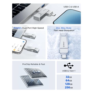 ORICO แฟลชไดรฟ์ USB 3.0 พอร์ตคู่ 64GB 150MB/s 2 in 1 PenDrive สําหรับอุปกรณ์ USB C และ USB A (CB05)