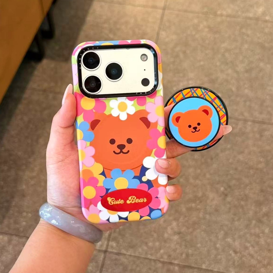 เกาหลีน่ารักชาร์จไร้สายหมีเดซี่สีสันสดใสพร้อมขายึดแม่เหล็กเคสโทรศัพท์สําหรับ ไอโฟน 13 14 15 16 17 มือโปร สูงสุด ฟิล์มป้องกันกันกระแทกฝาหลัง