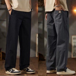 กางเกงยีนส์ย้อนยุคสำหรับผู้ชาย สไตล์หลวม ๆ มีกระเป๋าย่นใหญ่ส…