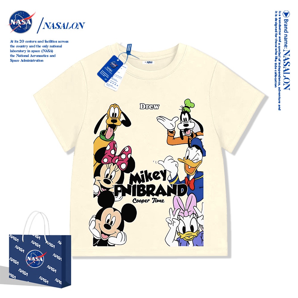 NASA เสื้อยืดเด็ก มิกกี้ มินนี่ลายการ์ตูน ผ้าฝ้าย 100% นุ่มสบาย ระบายอากาศดี ใส่ได้ทั้งเด็กชาย-หญิง