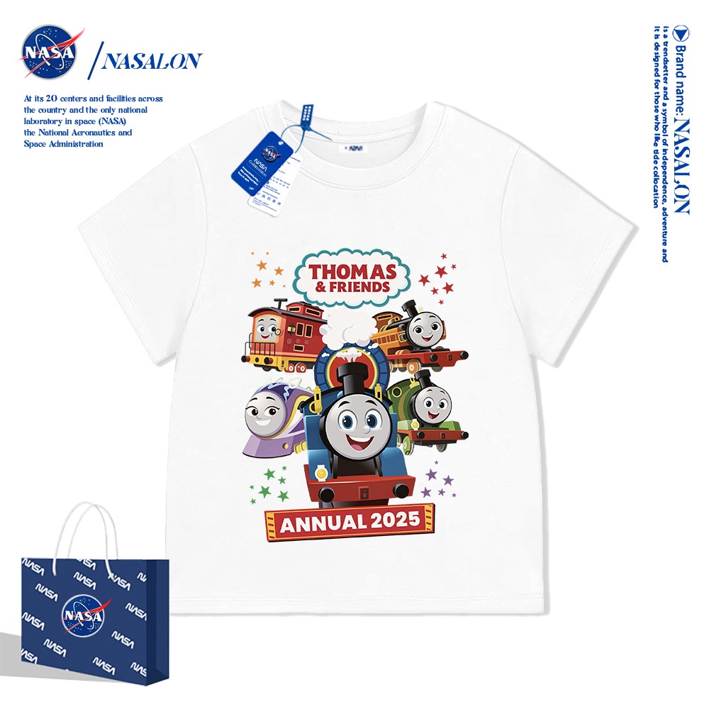 NASA เสื้อยืดเด็ก ลายการ์ตูน Thomas เสื้อยืดแขนสั้นเด็ก ผ้าฝ้าย 100% ระบายอากาศดี สวมใส่สบาย