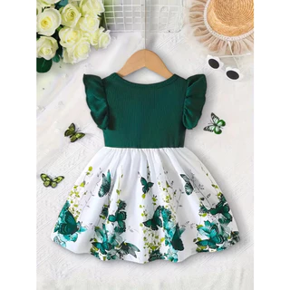 ส่งจากไทย เดรสทารกหญิง 3เดือน-3ขวบ ลายผีเสื้อ สีแดงไวน์ สำหรับวันเกิด วันเด็ก ของขวัญ
