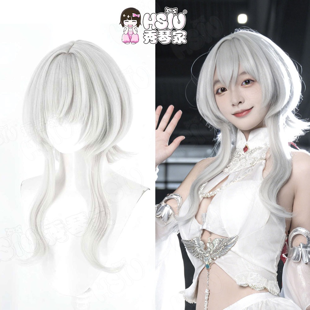 Azur Lane MNF Pearl คอสเพลย์วิกผม HSIU 30 ซม.Silvery สีขาวผมสั้นทนความร้อนสังเคราะห์ผมอะนิเมะเกมคอสเ