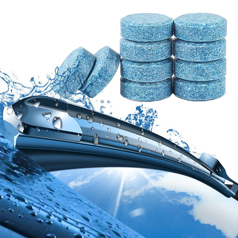 EKLEVA 10 ชิ้น/แพ็ค (1 ชิ้น = 4 ลิตร) รถ Solid Wiper Fine Seminoma Wiper ทําความสะอาดหน้าต่างอัตโนมัติเม็ดฟู่กระจกทําความสะอาด