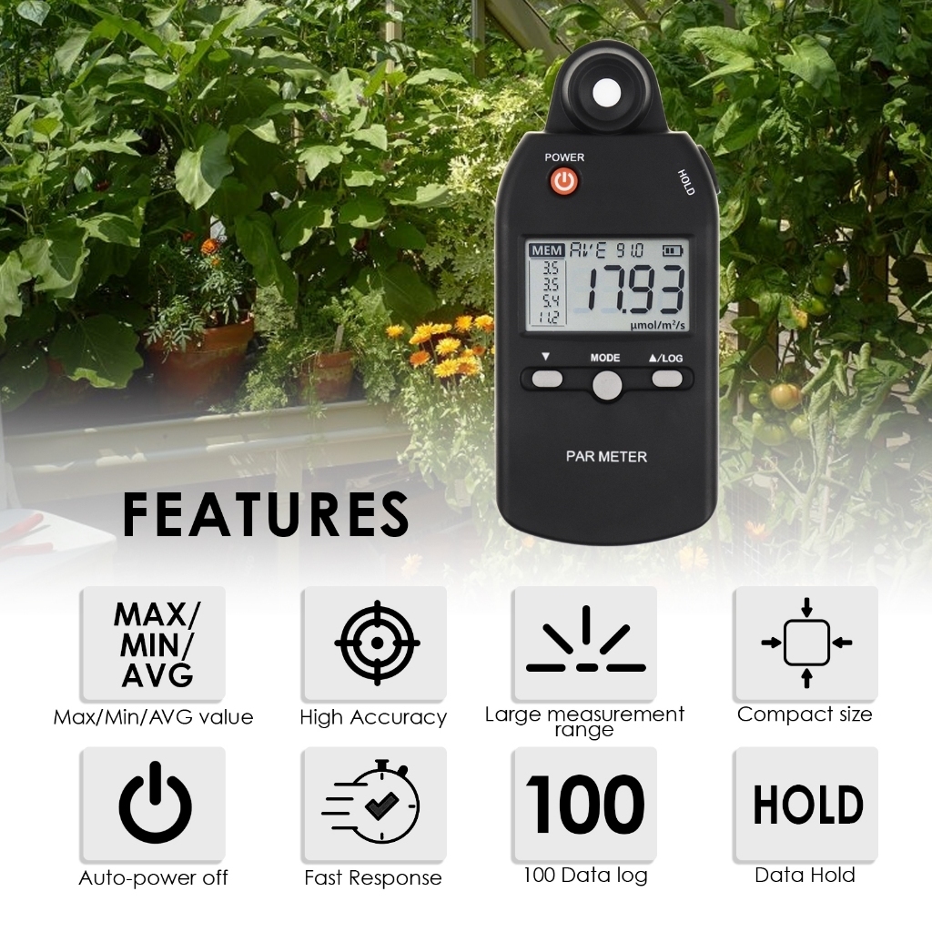 PAR Meter – เครื่องทดสอบรังสีที่ใช้งานสังเคราะห์แสงสําหรับการตรวจสอบการเจริญเติบโตของพืช