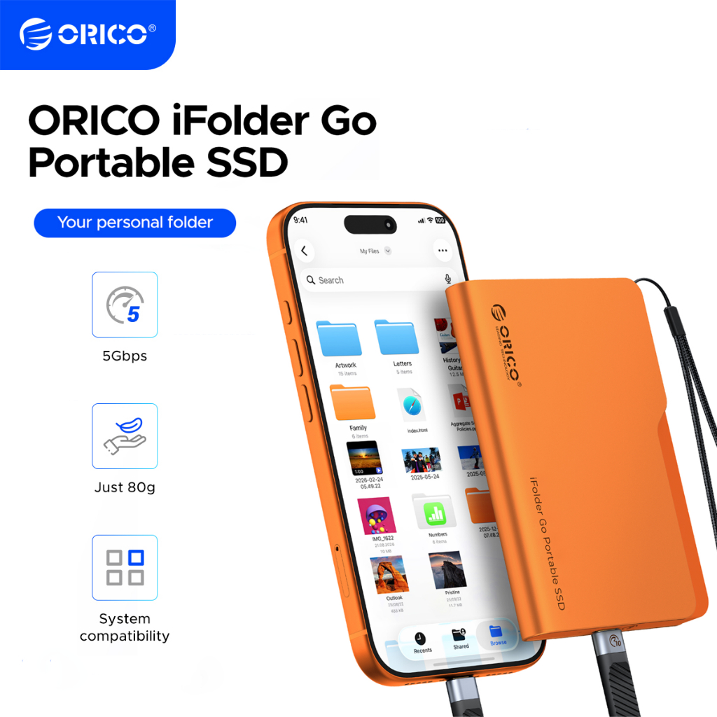 ORICO iFolder Go Portable SSD 5Gbps ไดรฟ์โซลิดสเตตภายนอก 1TB สําหรับ iPhone16/17 Android (WR5PLUS)