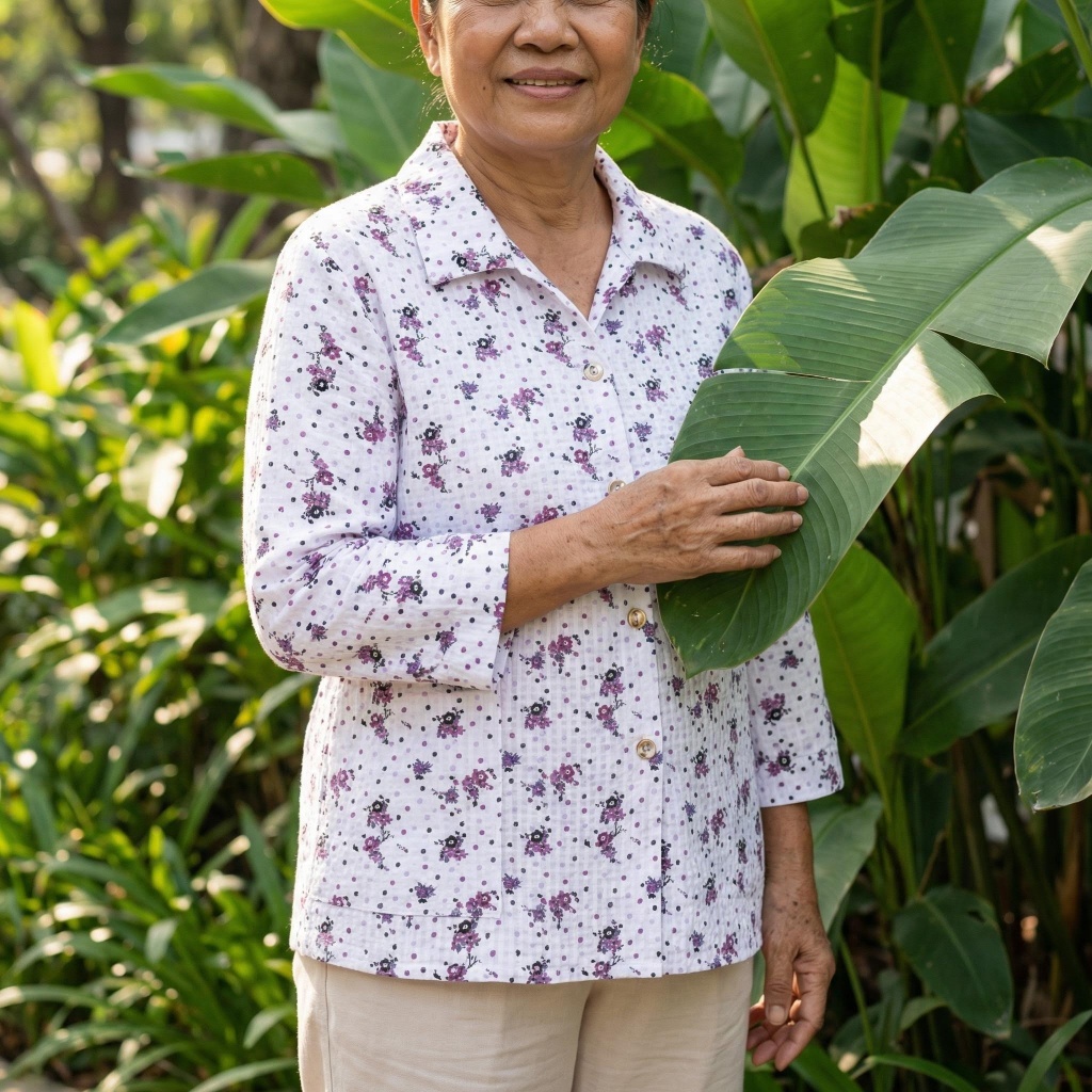 เสื้อยายแขนสามในสี่ชีฟอง สไตล์ใหม่สำหรับผู้สูงอายุ สวมใส่ง่ายและยังระบายอากาศได้ดี