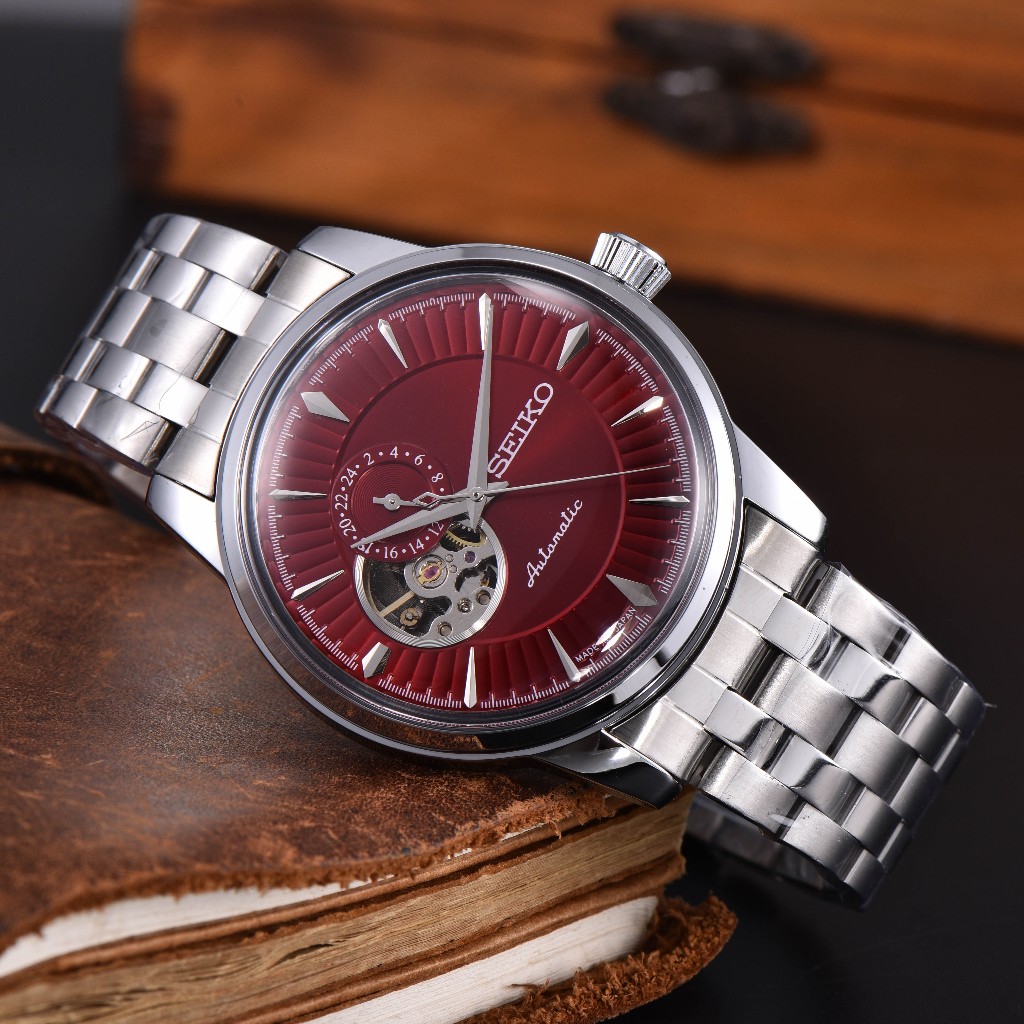 SEIKO Presage series นาฬิกาผู้ชายพร้อมกระจกเสริมการเคลื่อนไหวกลไกอัตโนมัติและสายสแตนเลส jam tangan lelaki
