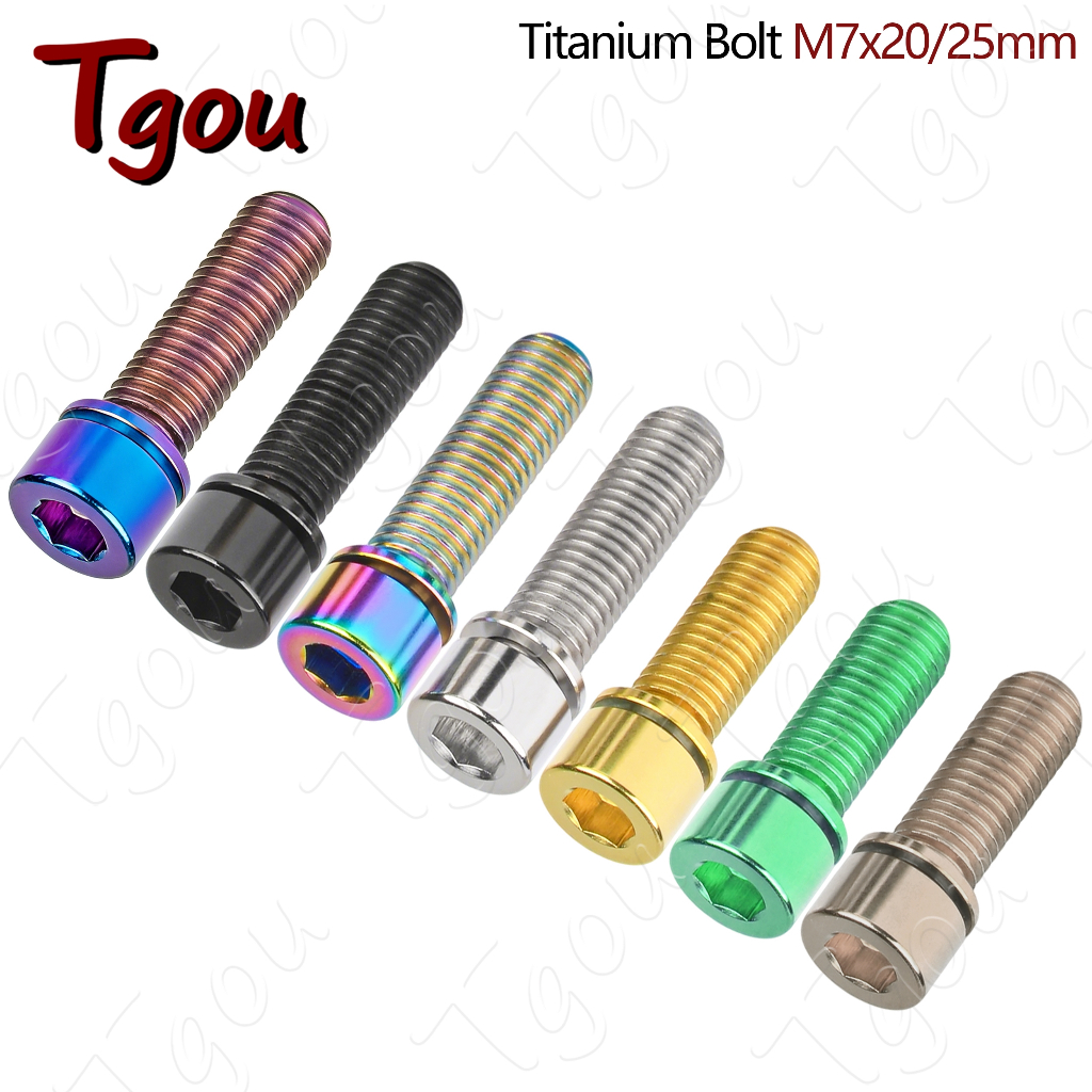 Tgou สลักเกลียวไทเทเนียม M7 x 20 25mm ไทเทเนียมสายฟ้าหัวทรงกระบอกกับเครื่องซักผ้าสกรูชิ้นส่วนจักรยาน