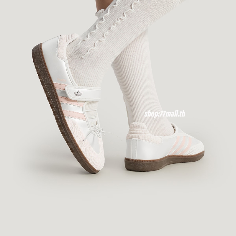 Adidas Originals Samba Jane รองเท้าผ้าใบสำหรับผู้หญิง สไตล์คลาสสิกสีขาวและชมพูบัลเล่ต์
