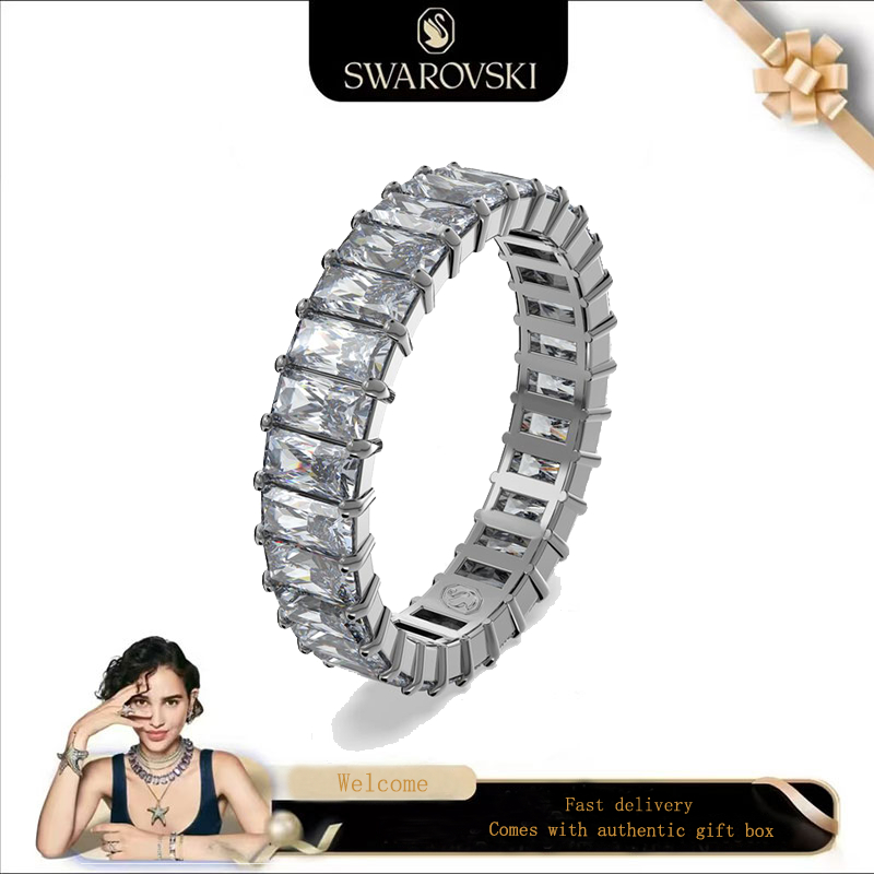 แหวนตัดBaguetteพลอยเทาชุปSWAROVSKIsภาพMatrixพร้อมกล่องของขวัญแท้