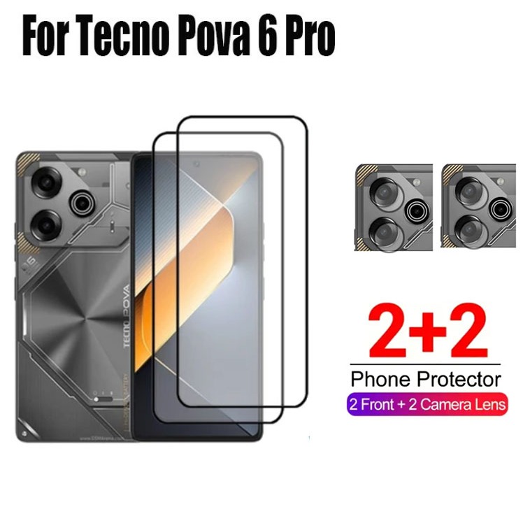 สําหรับ (2 ชิ้น + 2 ชิ้น) Tecno Pova 6 6Pro Pova 6 Neo 5G Pova 5 Pro คลุมทั้งหมดฟิล์มกระจกนิรภัยป้อง