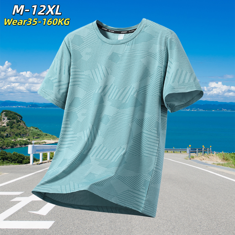 [Wear35-160KG] M-12XL ขนาดใหญ่หลวมฤดูร้อนบางแขนสั้นเสื้อยืดผู้ชายรอบคอ Quick-Drying Breathable พิมพ์ Casual Top