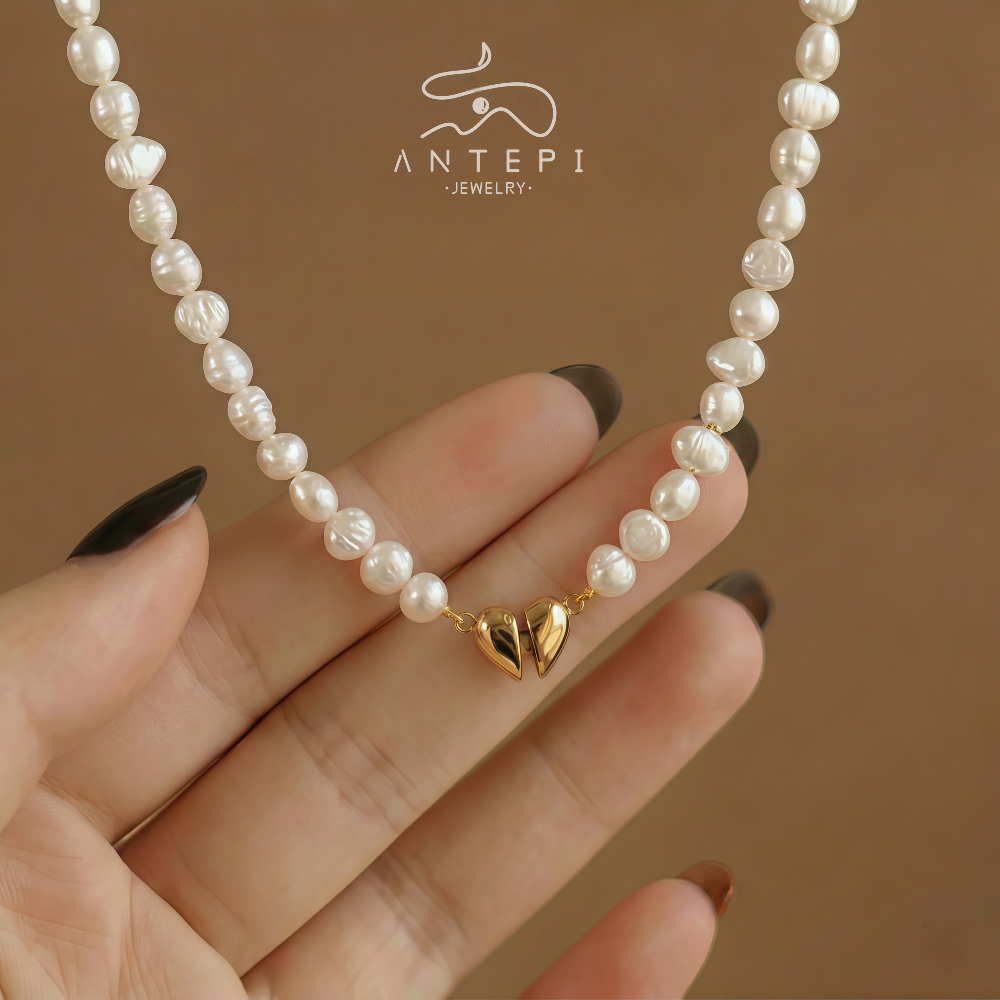 ATP 18K สร้อยคอจี้หัวใจวินเทจไม่ซีดจางพร้อมมุกเทียมบาร็อคไม่สม่ําเสมอ · สร้อยคอ unisex กันน้ํา Anti-