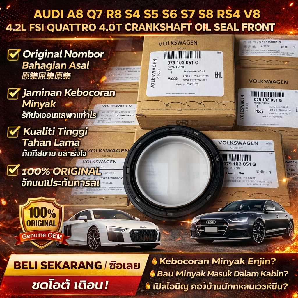 AUDI A8 Q7 R8 S4 S5 S6 S7 S8 RS4 V8 4.2L FSI QUATTRO 4.0T CRANKSHAFT ซีลน้ํามันด้านหน้า OE:079 103 0
