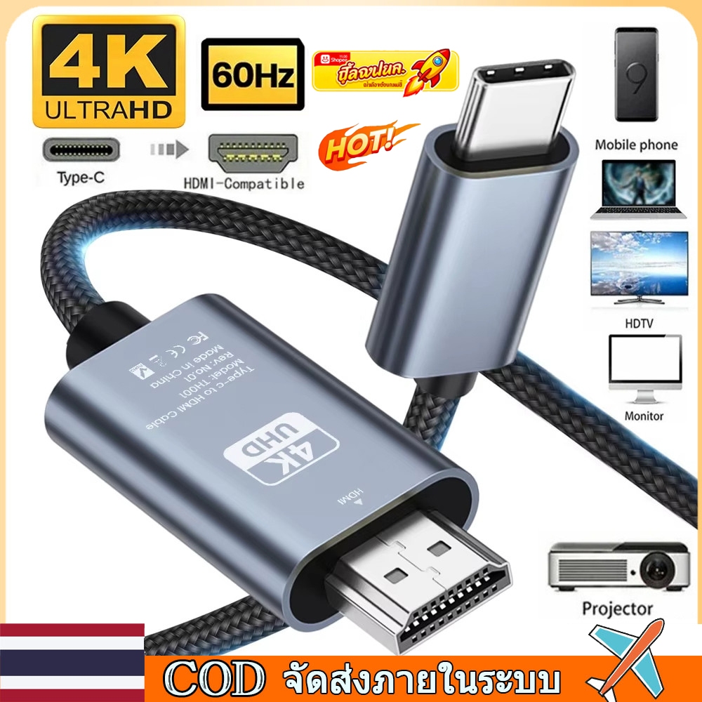 🚀ท้องถิ่น🚀สายเคเบิล Type-C เป็น HDIM จอแสดงผล 4K@60Hz – อะแดปเตอร์วิดีโอ Ultra HD การออกแบบถักเปียไนลอนสําหรับทีวี จอภาพ และโปรเจคเตอร์