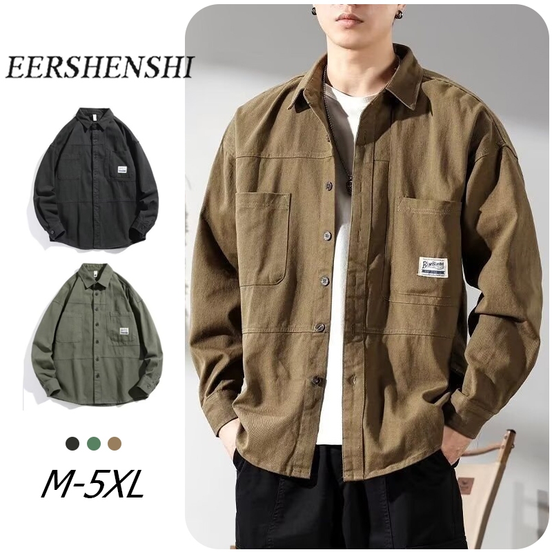 แจ็คเก็ตยีนส์แขนยาวสไตล์หลวมจาก EERSHENSHI เหมาะสำหรับฤดูใบไม้ร่วงและสวมใส่ในชีวิตประจำวัน
