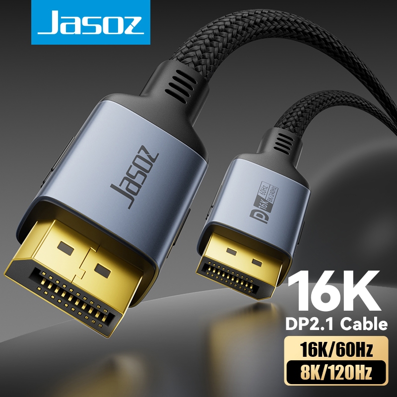 Jasoz DisplayPort 2.1 สาย 16K@60Hz 8K@120Hz 4K@240Hz ความเร็วสูง 80Gbps DisplayPort สายรองรับ HDR สําหรับกล้องทีวี PC แล็ปท็อปวิดีโอ