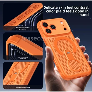 สําหรับ ไอโฟน For iPhone 11 12 13 14 15 16 17 Pro Max Plus มือโปร สูงสุด บวก เคสแม่เหล็กกระจายความร้อน 360° ผู้ถือแหวนหมุนเต็มป้องกัน แม็กเซฟ ฝาครอบไร้สายชาร์จปลอกระบายอากาศ
